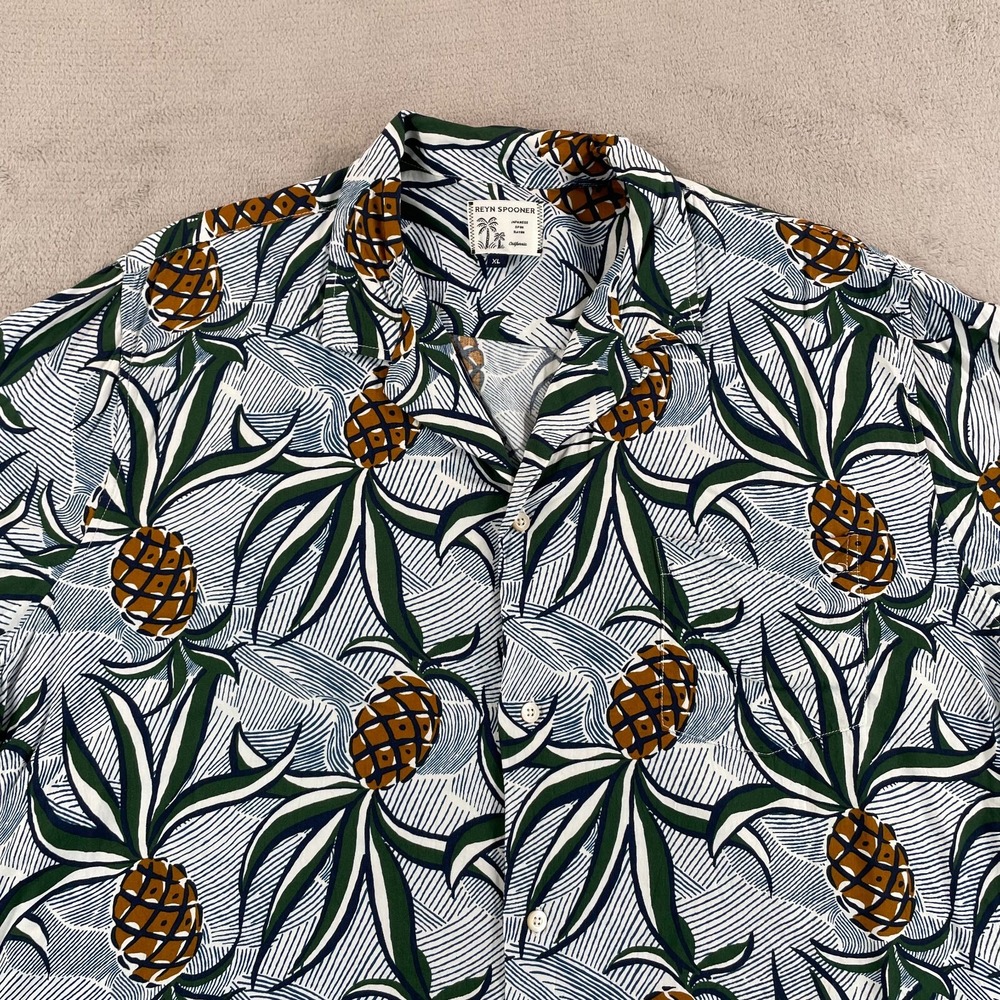 Reyn Spooner Hawaiian Shirt Men XL Pineapple Japanese Spun Rayon Loop Collar NEW